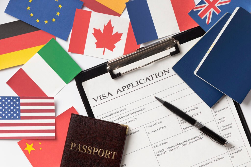 visa application composition with different flags